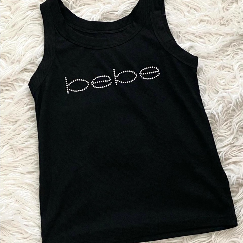 Bebe Black Tank Top with Rhinestone Logo